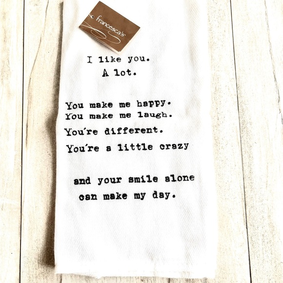 White Kitchen Towel with Black Text “I like you a Lot” Gift NWT - Picture 1 of 3